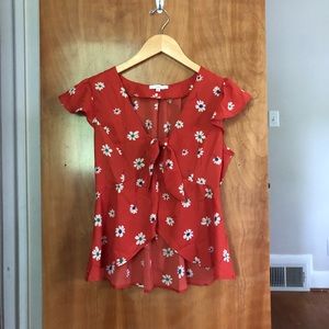 A.PL Flutter Sleeve Ruffle Blouse